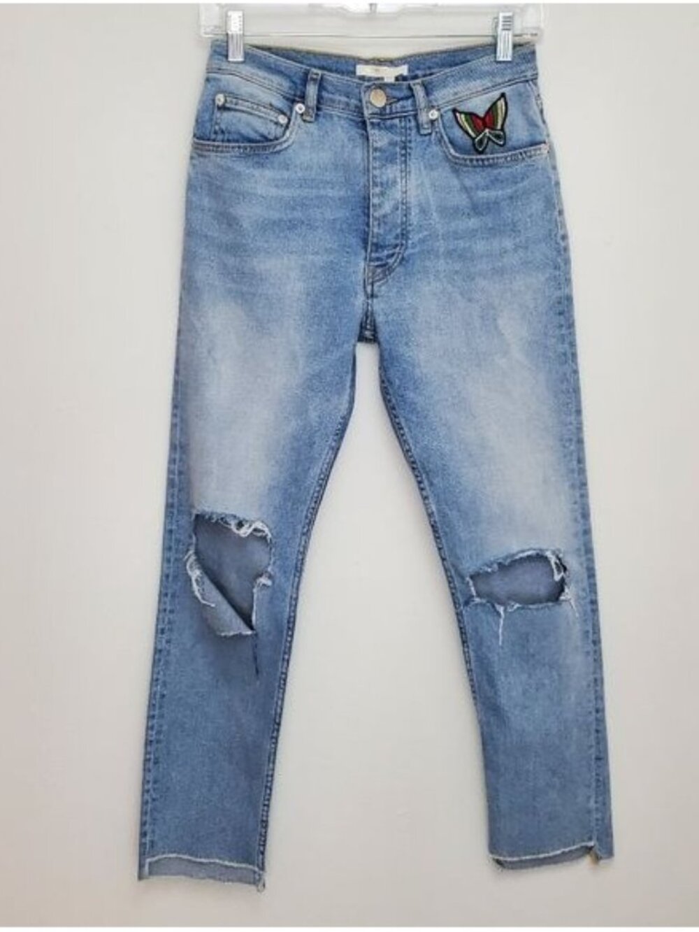 Maje Paolo Embroidered distressed cropped straight leg jeans